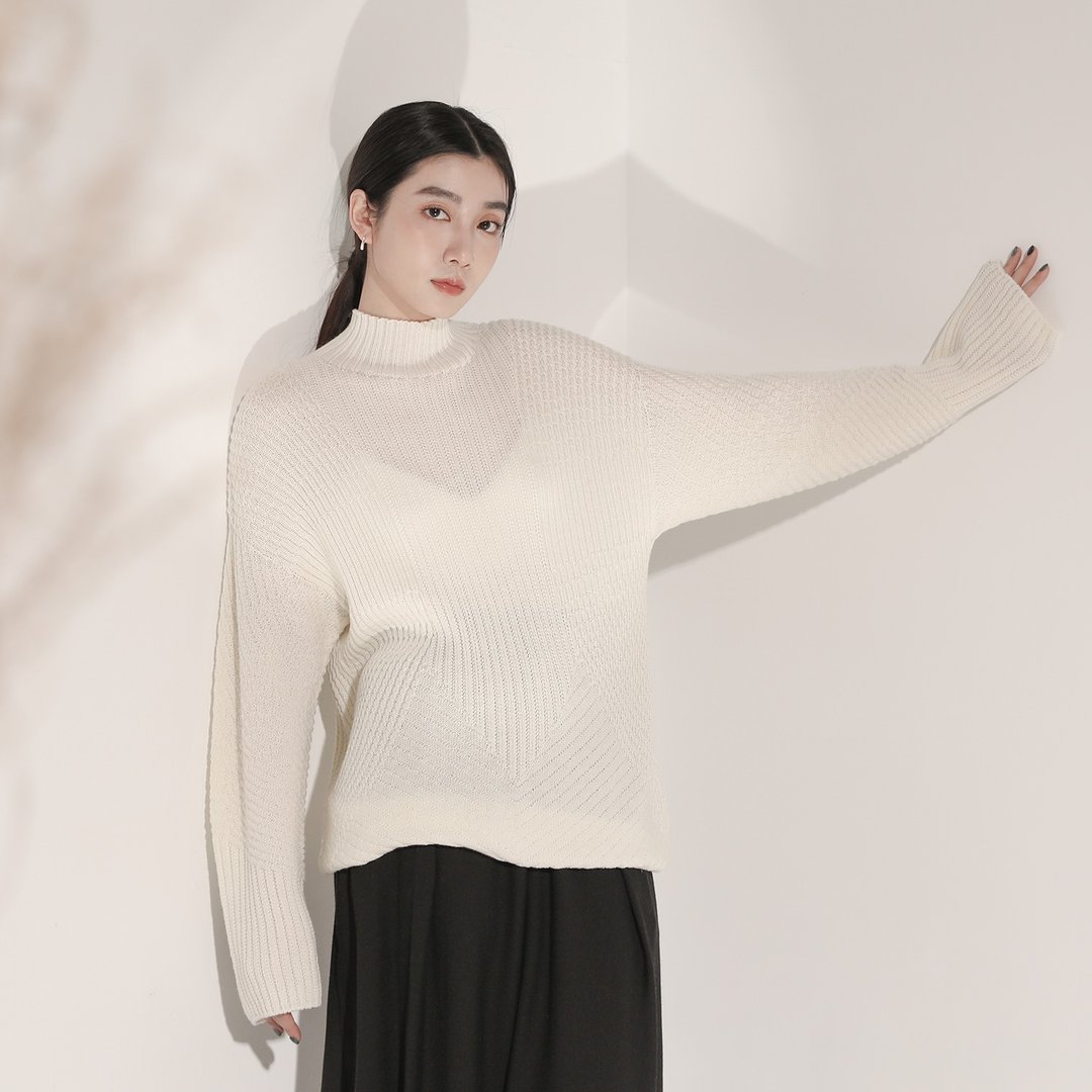 Ginkgo_银杏针织高领上衣_23AF008_白 - 女装上衣 - 聚酯纤维 白色