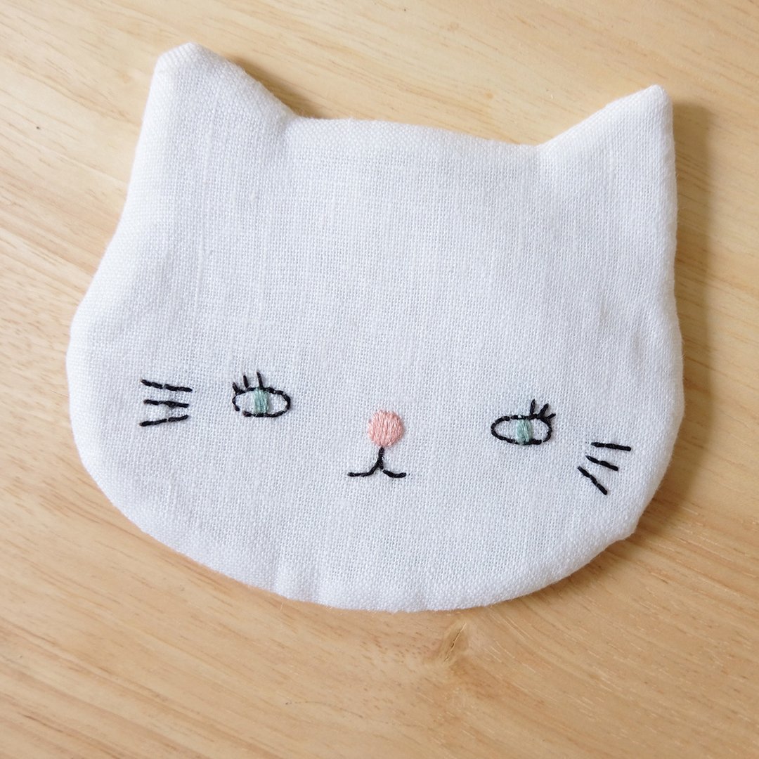 猫脸/白猫杯垫 - 杯垫 - 棉 白色