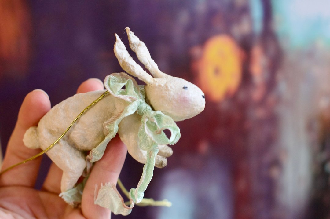 Spun Cotton Christmas tree decoration Rabbit - symbol of 2023 - 玩偶/公仔 - 棉 白色