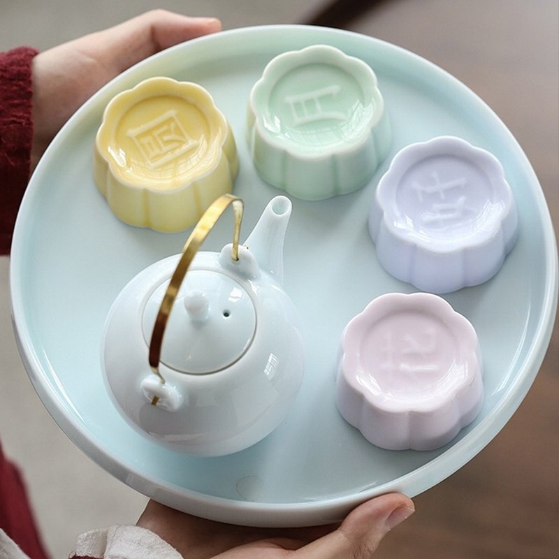 预售 | 花好月圆茶礼套装 中秋节礼物 茶壶茶杯赠茶盘 月饼造型 - 茶具/茶杯 - 瓷 