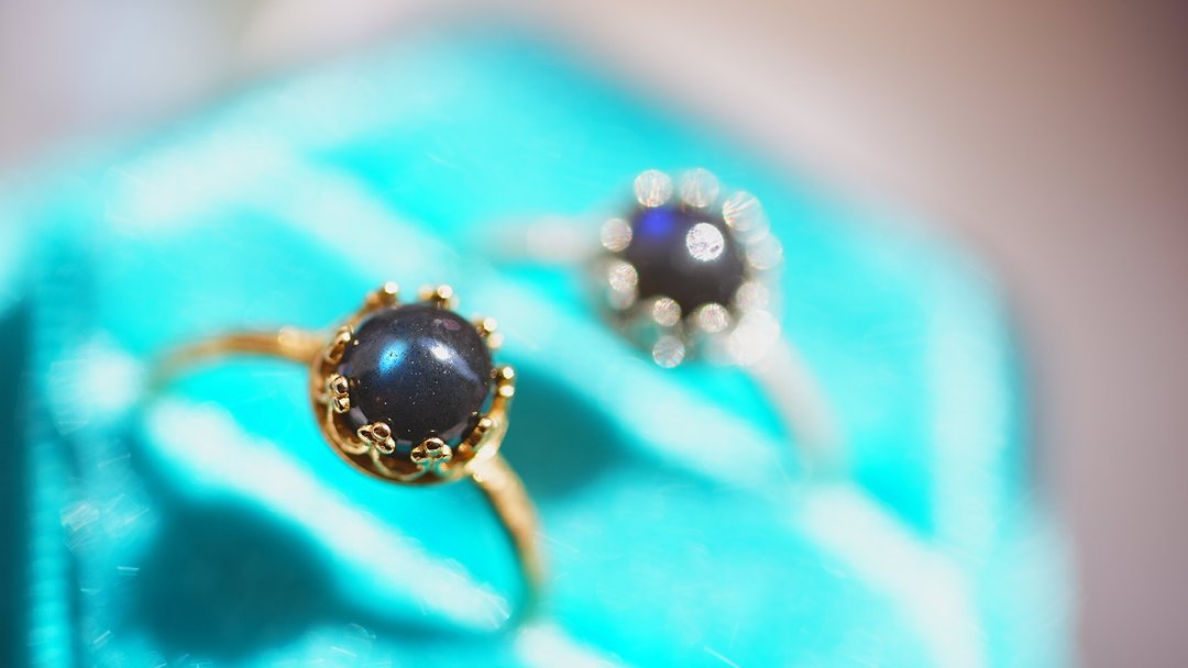 Black Labradorite Fullmoon ring - 戒指 - 半宝石 灰色