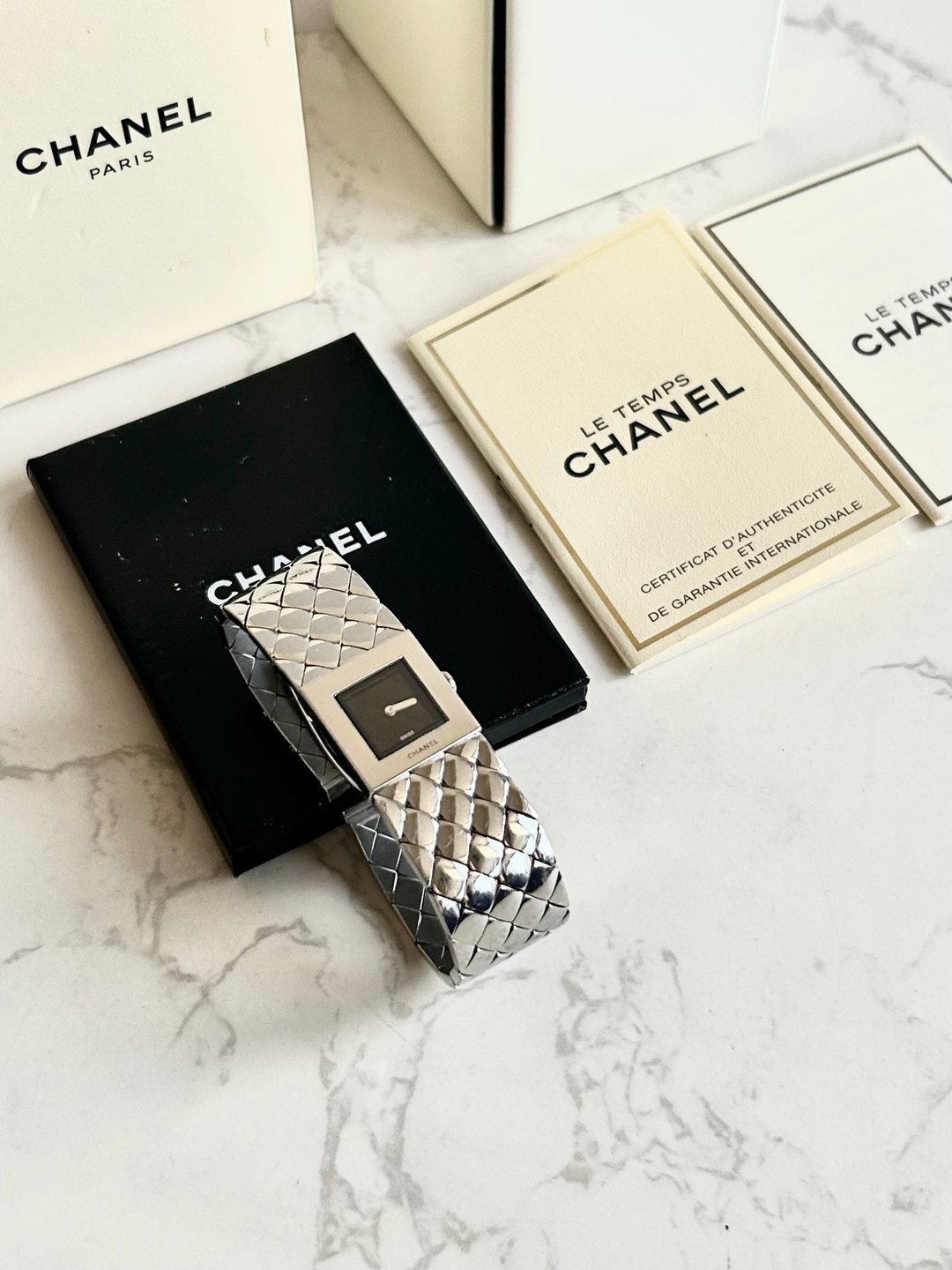 大全套 - 古董表 Chanel Metalaase 黑银色中古手表 石英表 腕表 - 女表 - 其他金属 银色
