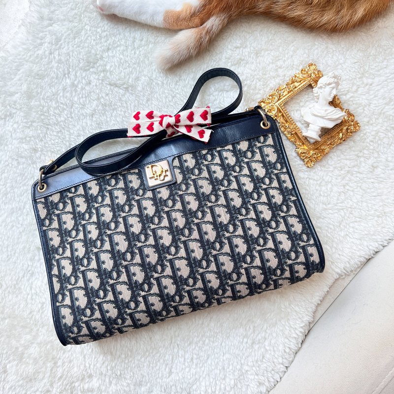 【日本中古】Vintage Dior Oblique 老花侧背包 - 海军蓝色 - 侧背包/斜挎包 - 其他材质 蓝色
