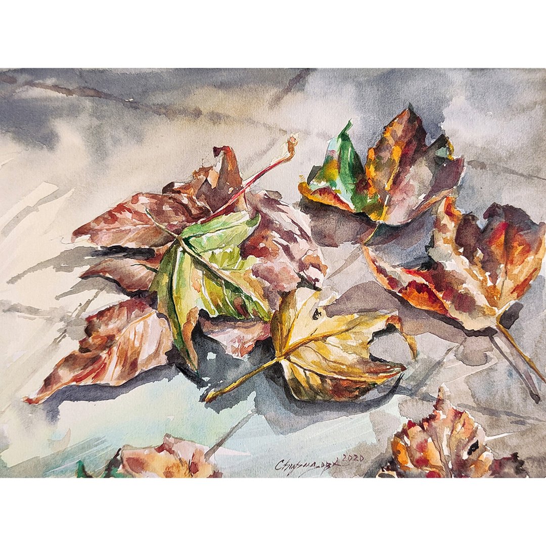 Maple Leaf Painting Watercolor Original Art Autumn Leaves Painting Botanical Art - 海报/装饰画/版画 - 纸 多色