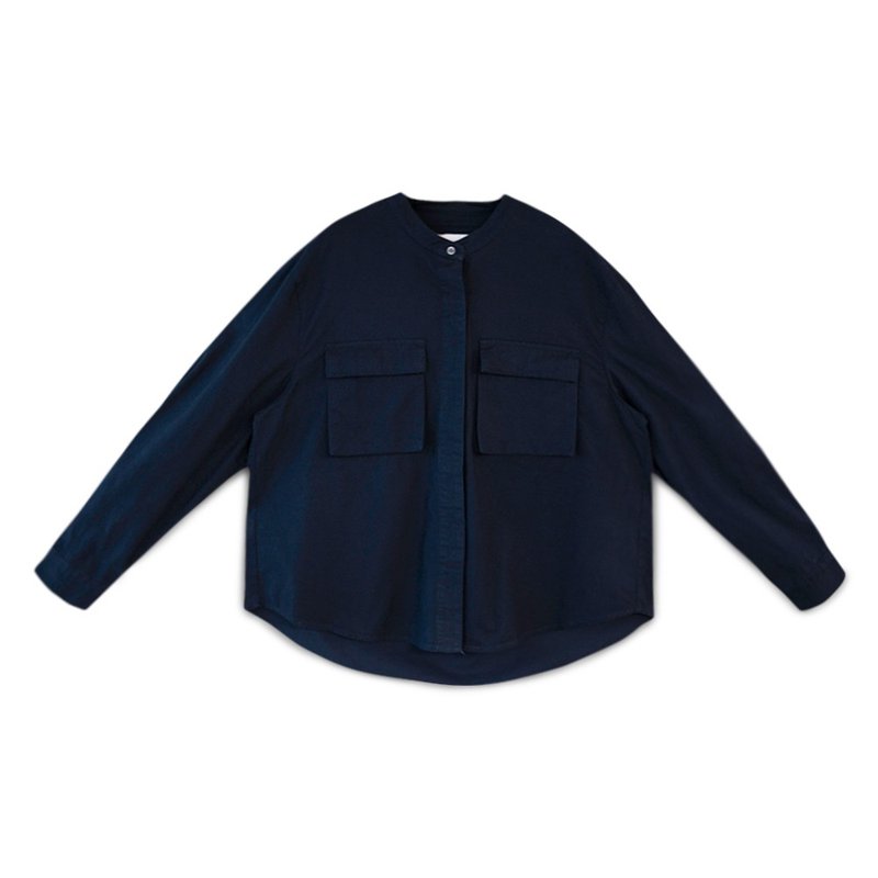 【Simply Yours】厚磅双口袋衬衫 深蓝F - 女装休闲/机能外套 - 棉．麻 蓝色
