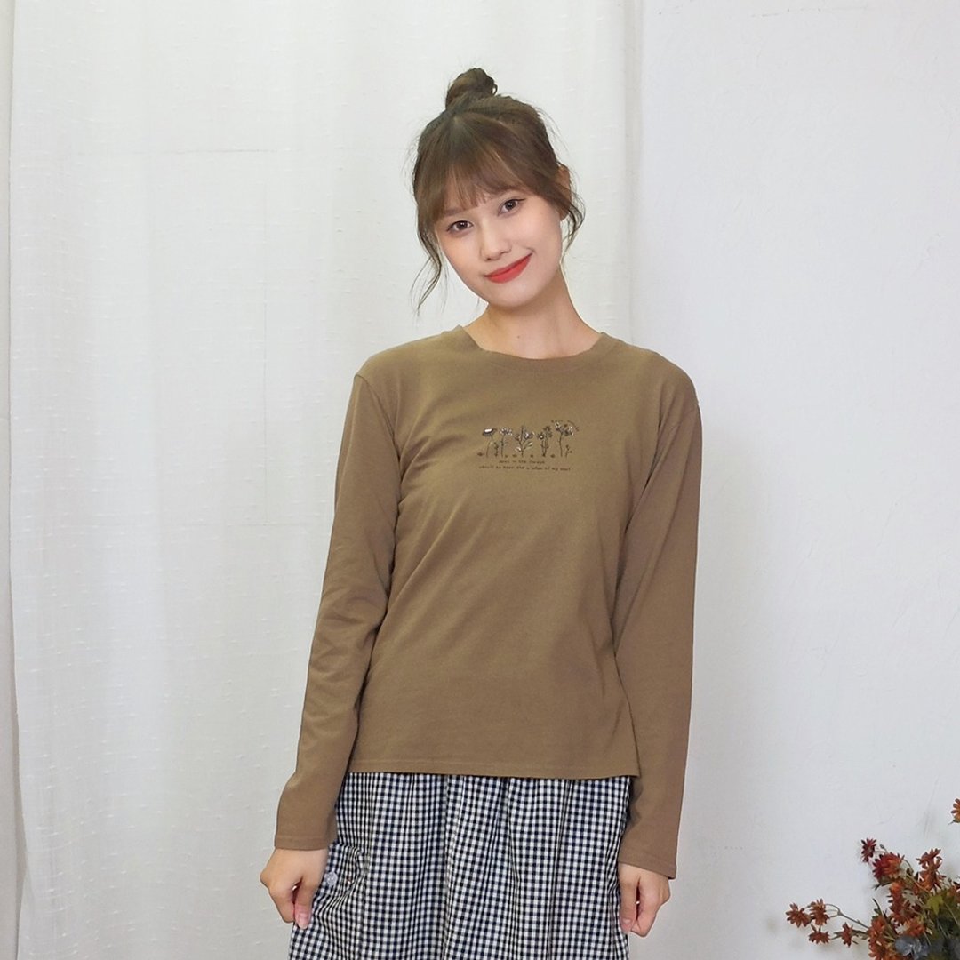 Hana Mokuba 清新印花前短后长侧开叉休闲圆领T恤 - 女装 T 恤 - 其他材质 
