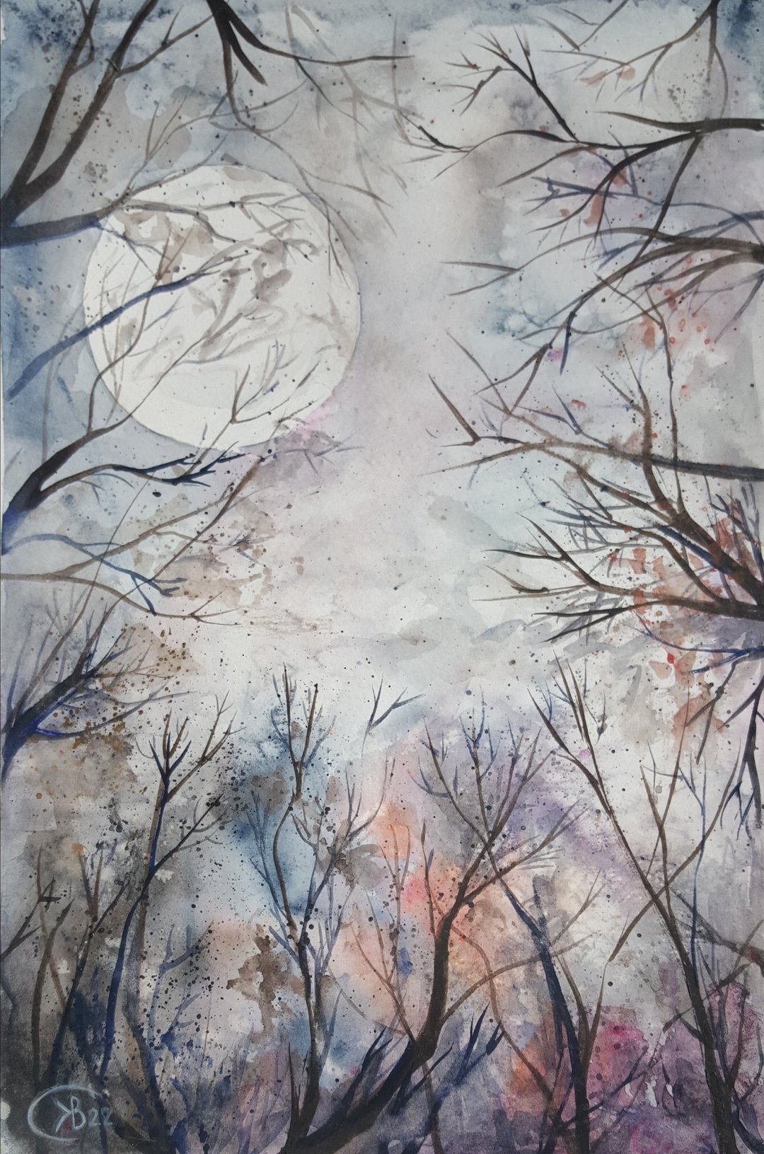 Dawn Morning Forest Watercolor Original Painting Artwork Forest Landscape Wall A - 海报/装饰画/版画 - 纸 灰色