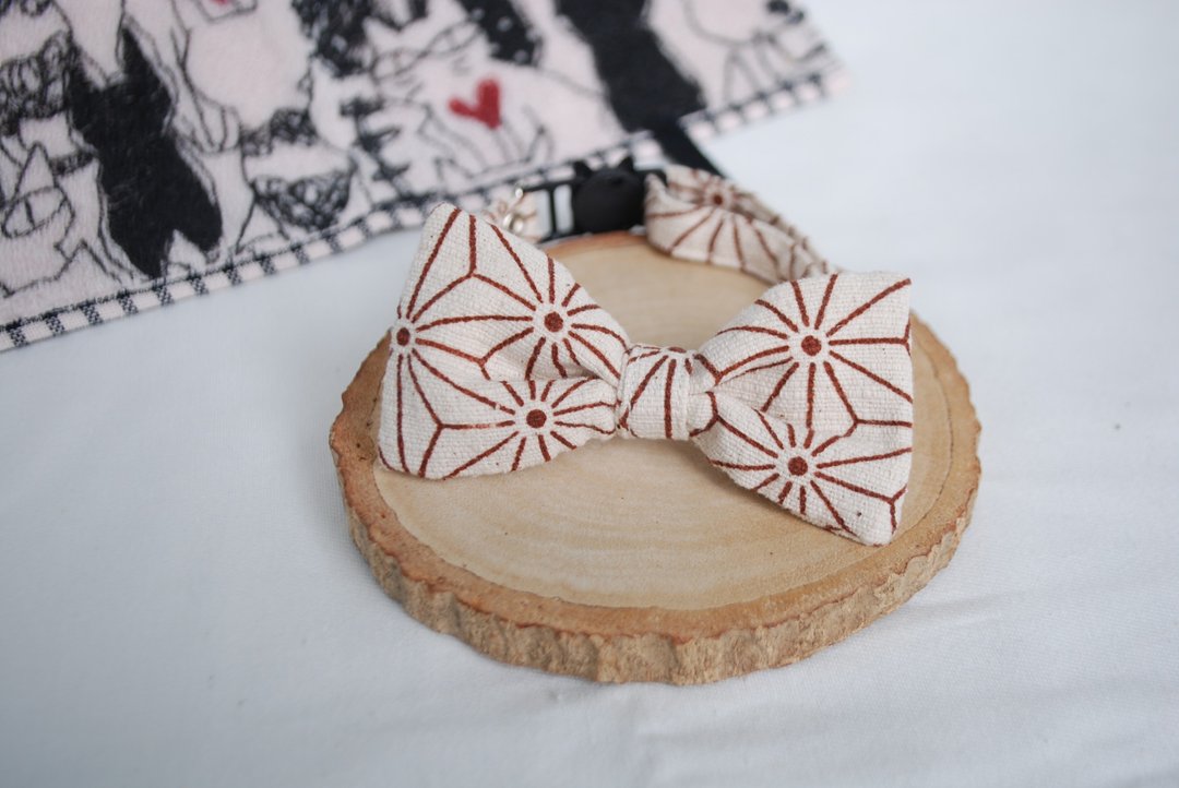 A-NI collar for cats, dogs, spring roll model (bow) - 项圈/牵绳 - 棉．麻 卡其色