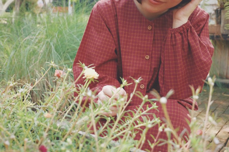 Yuririn Dress : Wine - 洋装/连衣裙 - 棉．麻 红色