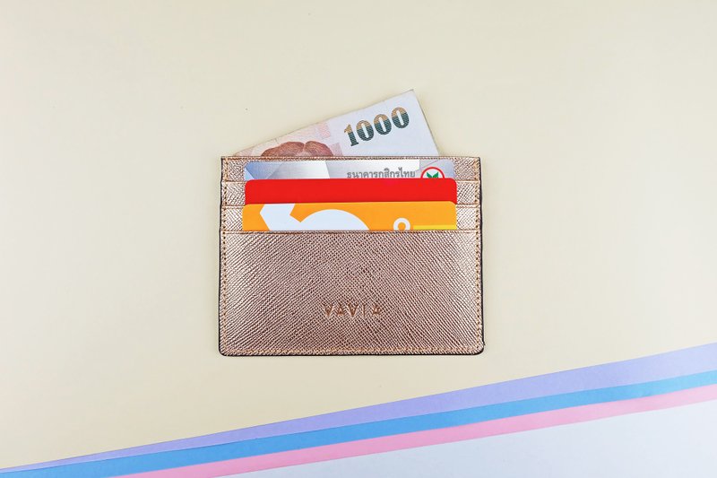 Pink Gold Cow Leather Card Holder - 证件套/卡套 - 真皮 金色