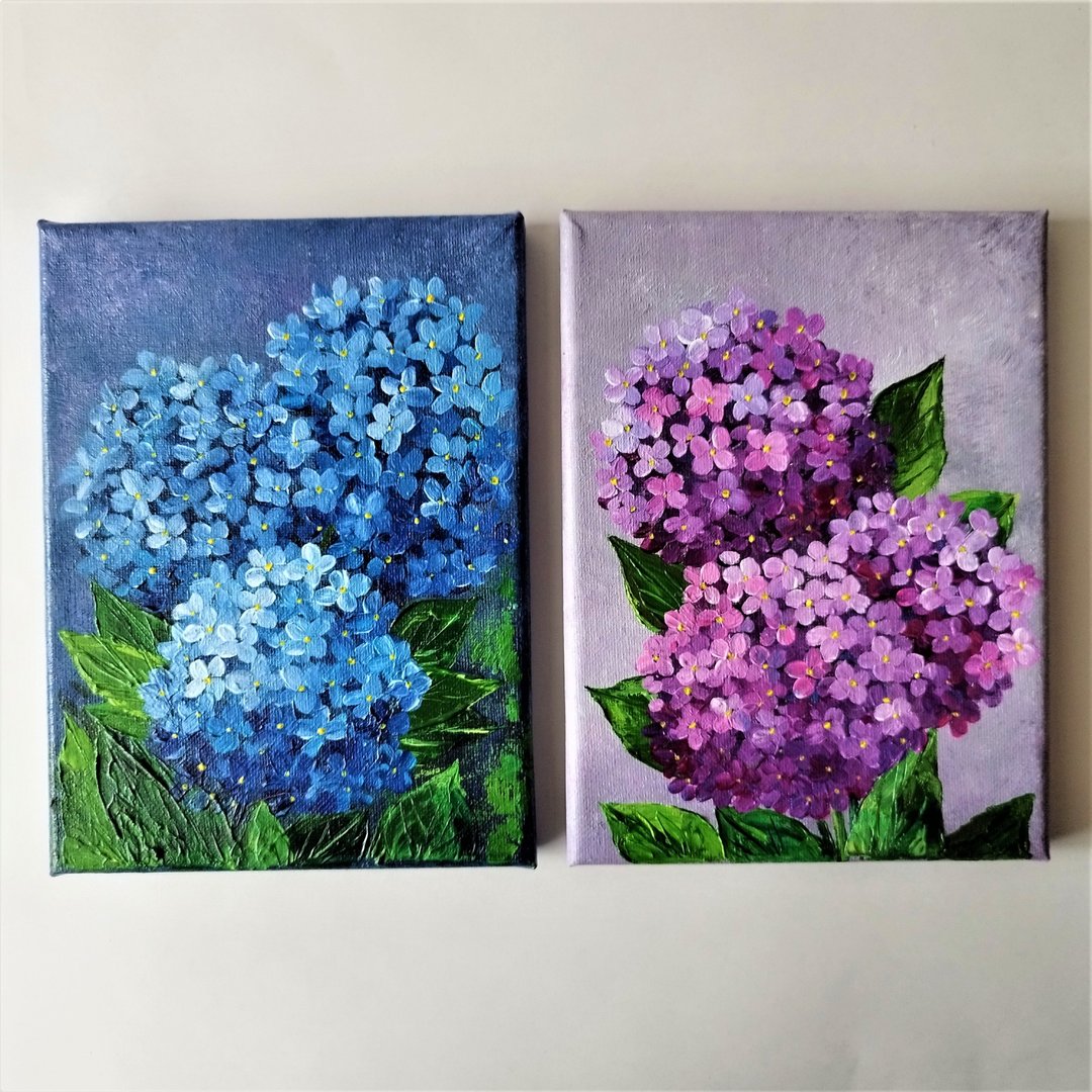 Unique Acrylic Painting Flower Hydrangea Artwork - Set of 2 Art - 墙贴/壁贴 - 压克力 多色