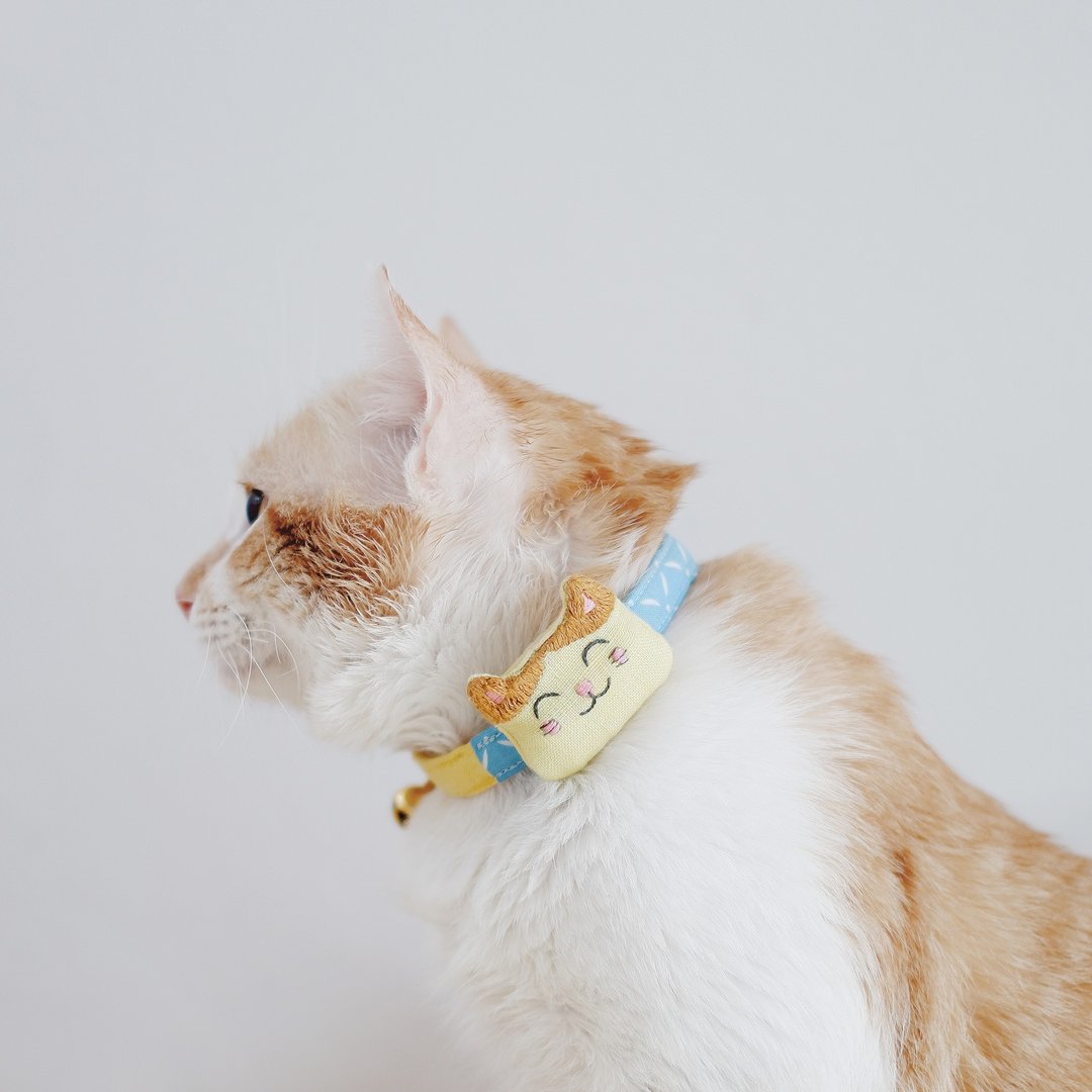 TRAVELING  - Ginger Cat face mini pocket with bluetooth tracker cat collar - 项圈/牵绳 - 棉 黄色