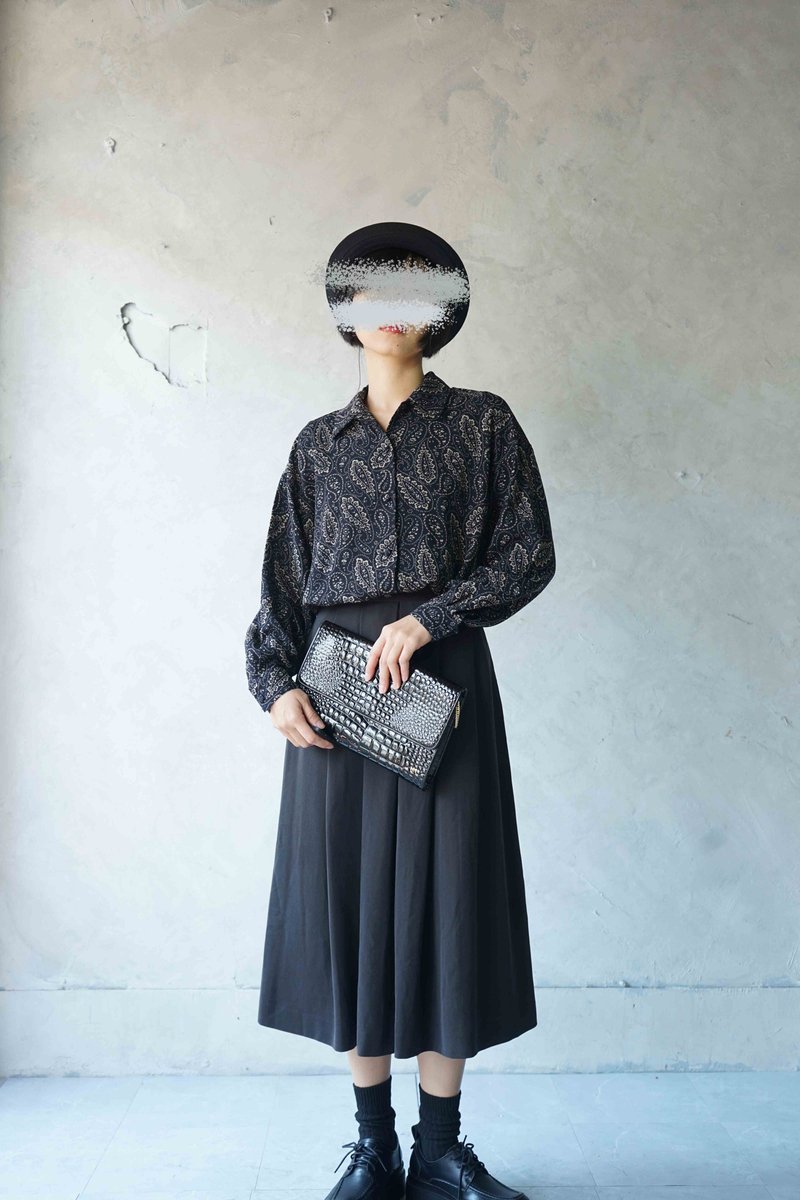 寻宝古着-黑色个性变形虫印花复古雪纺衬衫 - 女装衬衫 - 聚酯纤维 黑色