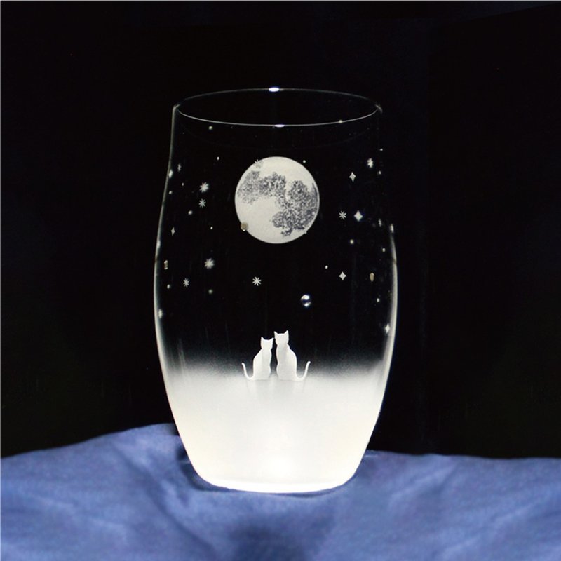 一起欣赏满月的夜空 / L尺寸猫咪图案玻璃杯 - 玻璃杯 - 玻璃 透明