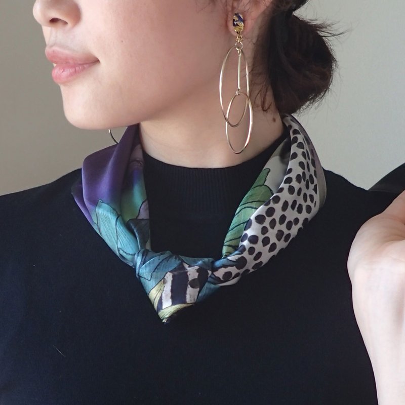 50cm见方_丝绸丝巾_牡丹花 (蓝色) 图案丝巾 ChristalART - 手帕/方巾 - 其他材质 紫色