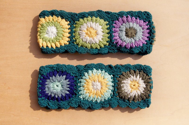 彩虹发带 手工编织发带 手工棉线编织发带 编织缤纷发带 情人节礼物 圣诞节礼物-绿色森林系 钩织缤纷花朵(随机出货) - 发饰 - 棉．麻 多色