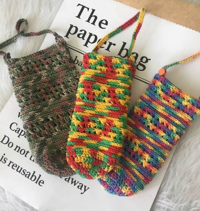 手作迷彩风缎染款编织杯套/饮料水壶提袋/环保杯套冰咖啡杯套 - 其他 - 棉．麻 