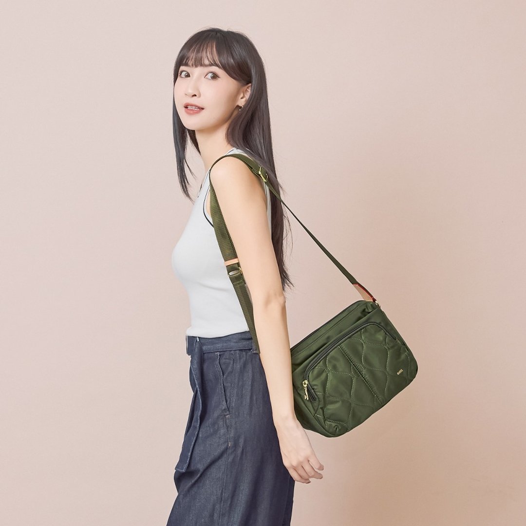 绗缝葫芦纹智慧收纳斜背包 22960(经典绿) - 侧背包/斜挎包 - 尼龙 绿色