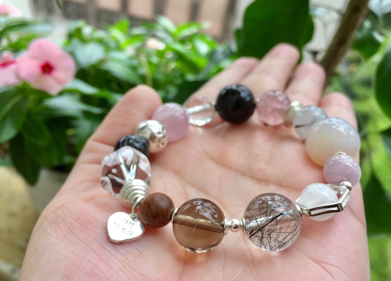 ||粉雪||樱花玛瑙系列。草莓晶//黑曜石/黑发晶/粉晶/紫锂辉/茶晶 - 手链/手环 - 水晶 粉红色