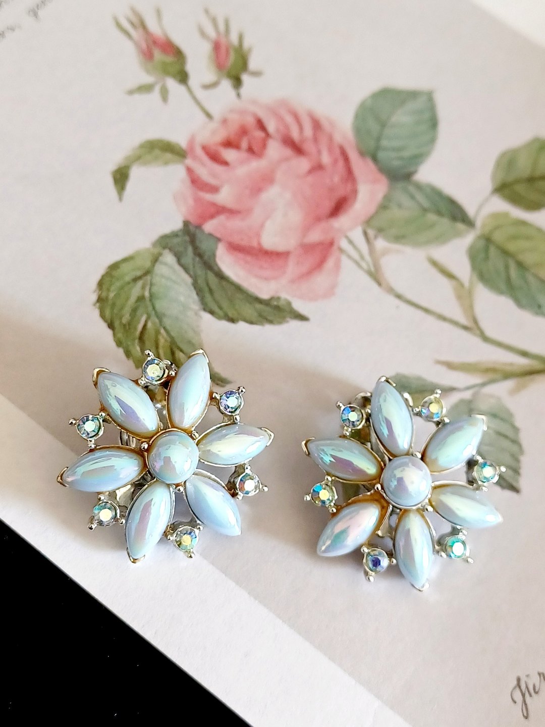 Avintage jewelry  气质蓝晶雪花造型 夹式耳环 - 耳环/耳夹 - 其他金属 