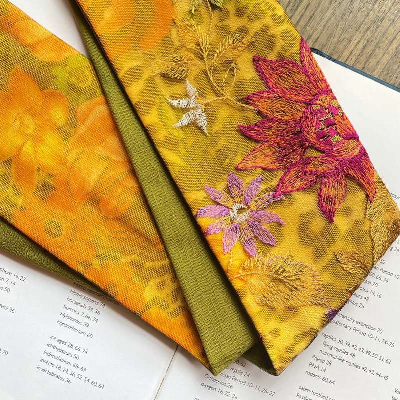 青青盛花 古董刺绣布 软管发带 / 宽版 - 发带/发箍 - 棉．麻 绿色