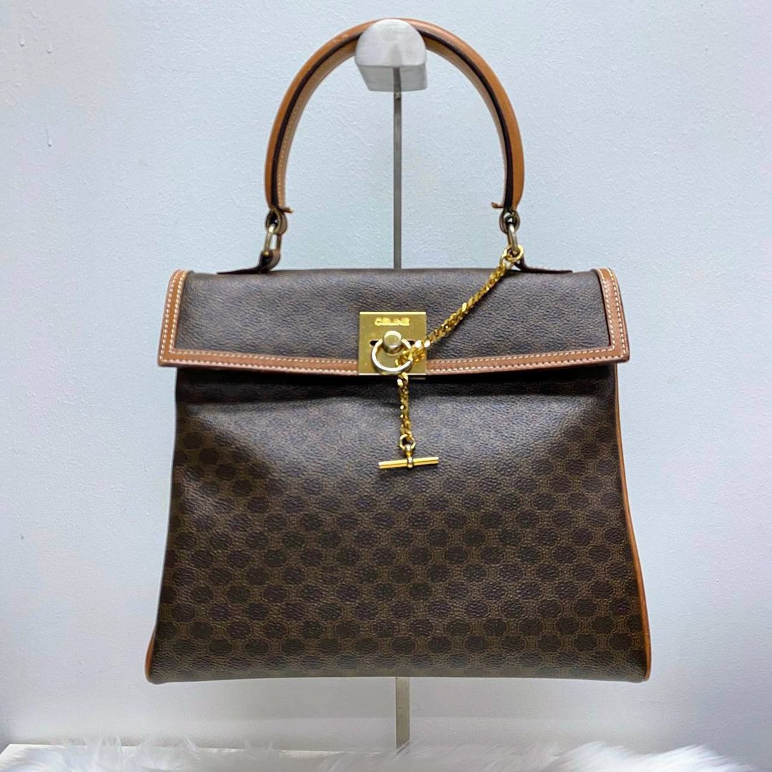 Celine 复古 Macadam PVC Kelly 皮革手提包 - 手提包/手提袋 - 真皮 咖啡色