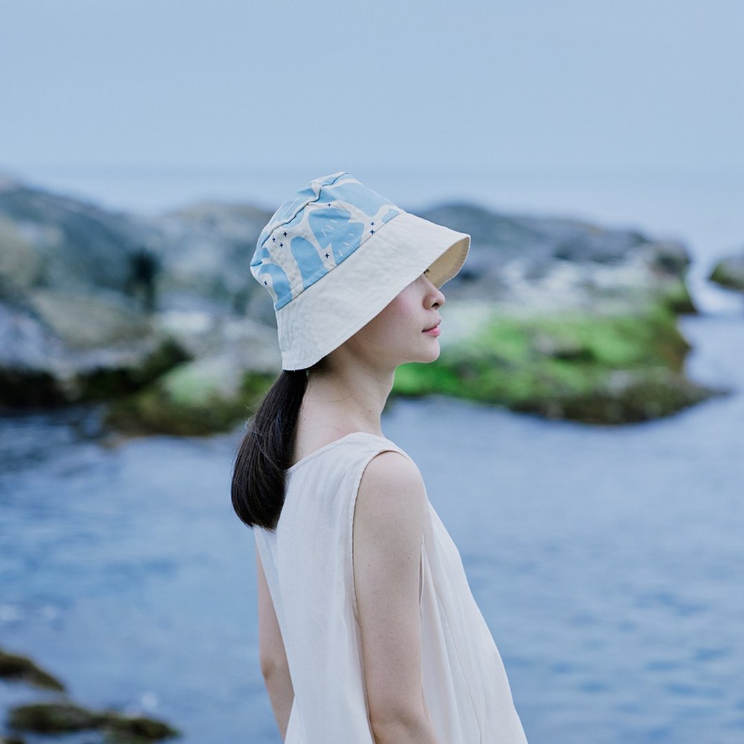 遮阳渔夫帽(有机棉)/大地旅人/迷途雾蓝 - 帽子 - 棉 蓝色