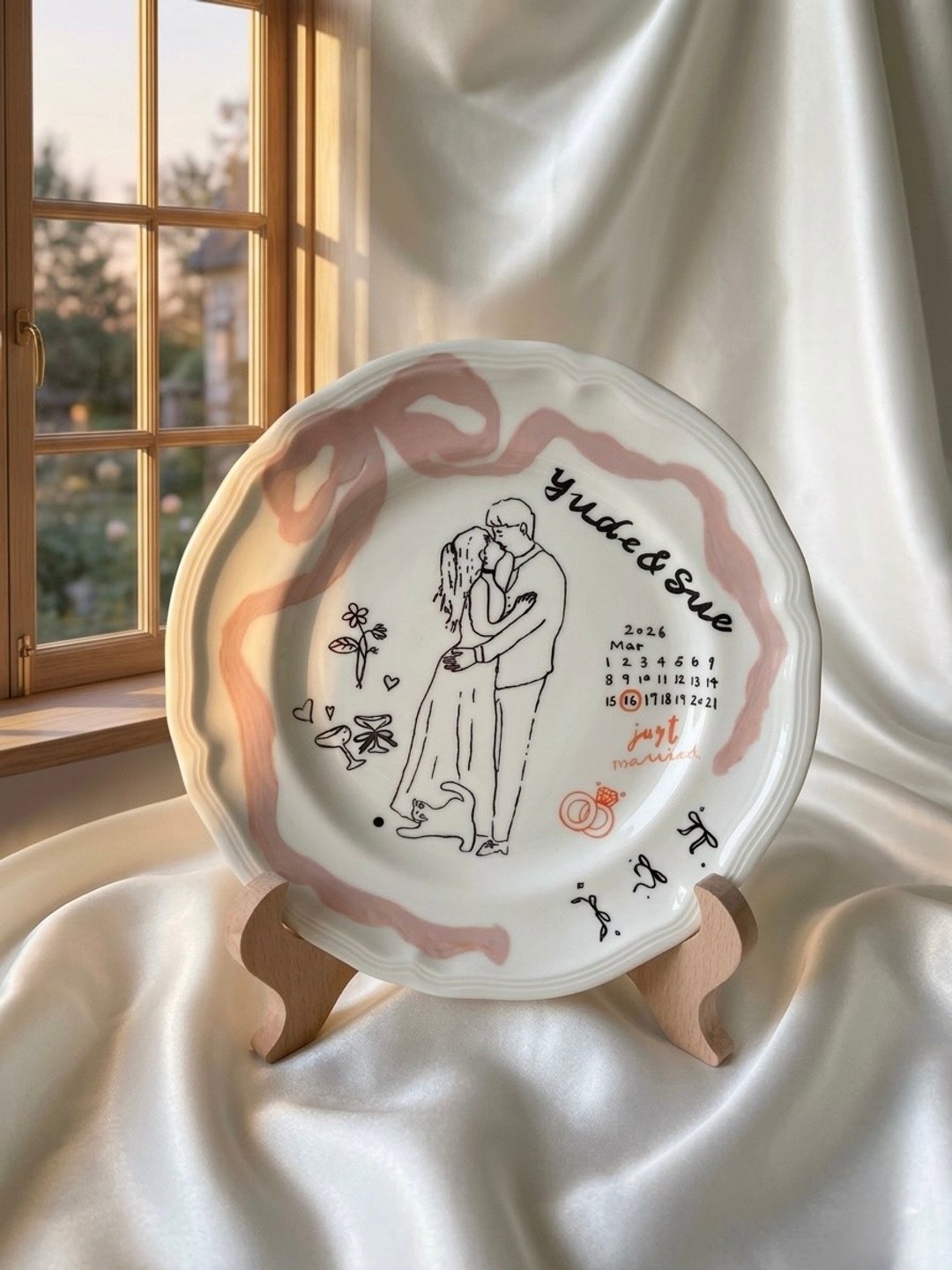 人像插画定制盘 婚礼礼物 情侣 结婚送礼 似颜绘 情人节 定制化 - 订制画像 - 瓷 白色