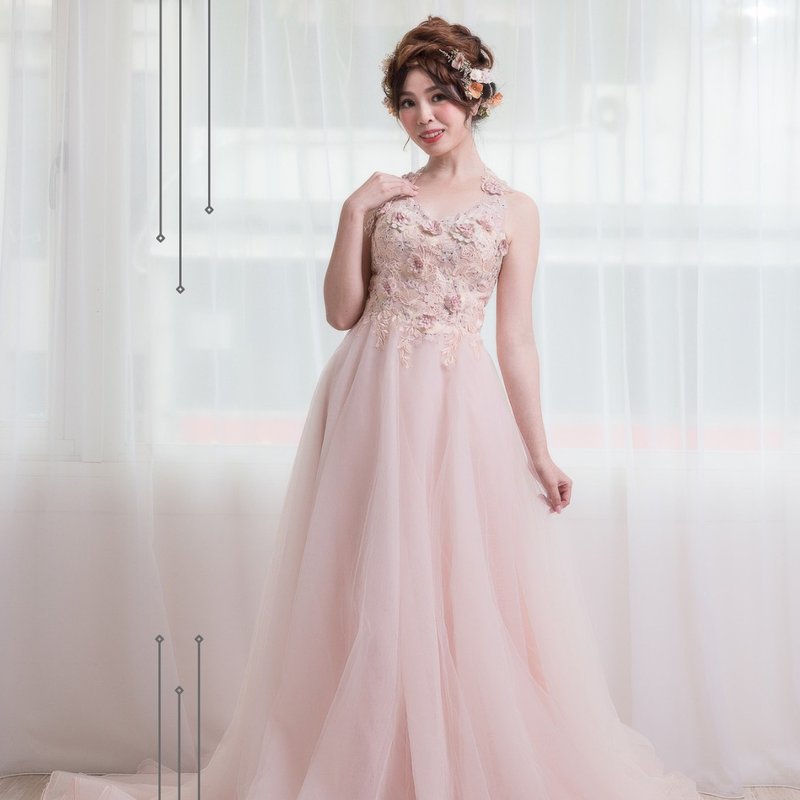 豆沙粉花卉礼服 - 晚装/礼服 - 其他材质 粉红色