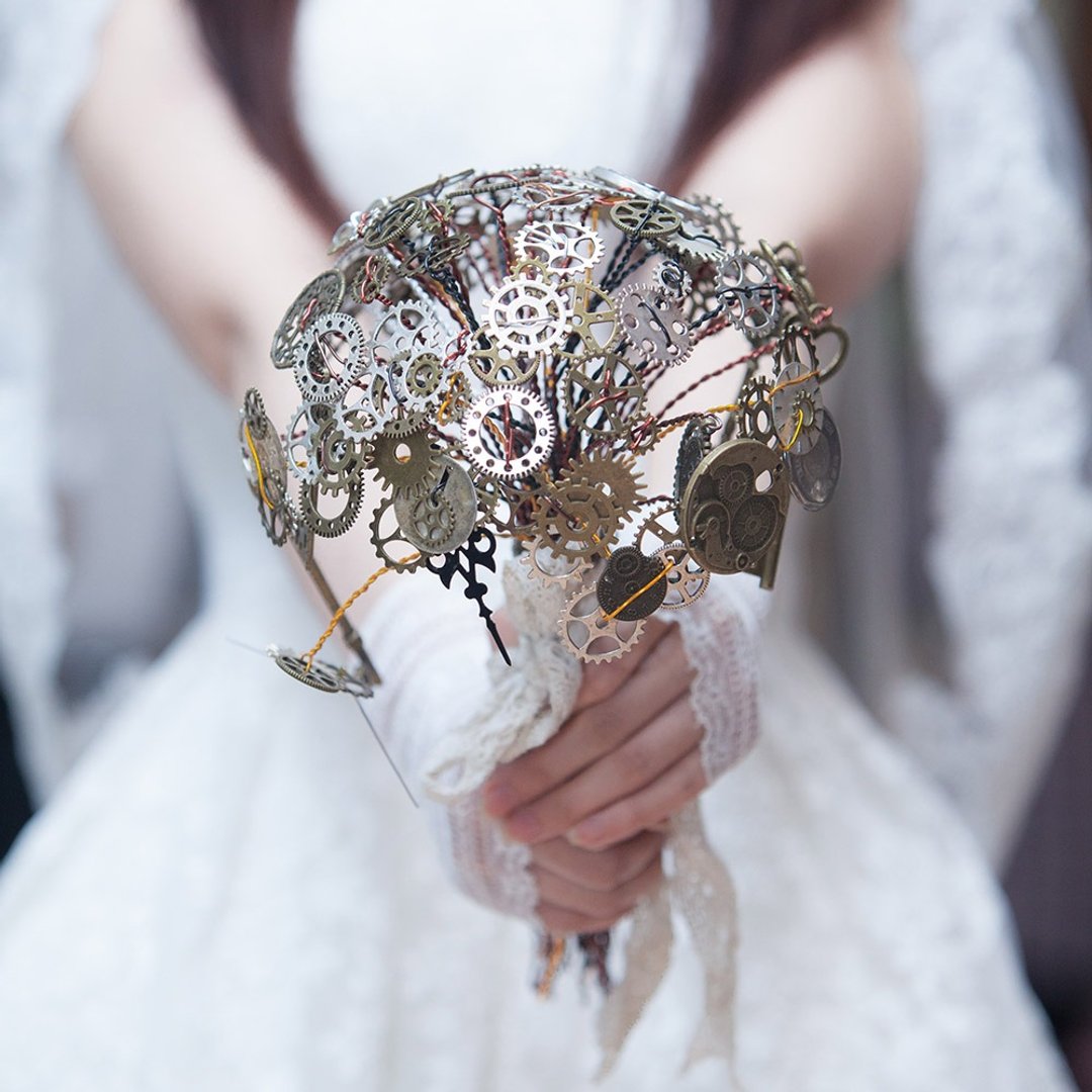 蒸汽朋克 steampunk 婚庆 婚礼摄影 齿轮花 金属 新娘手捧 花束 - 其他 - 其他金属 白色