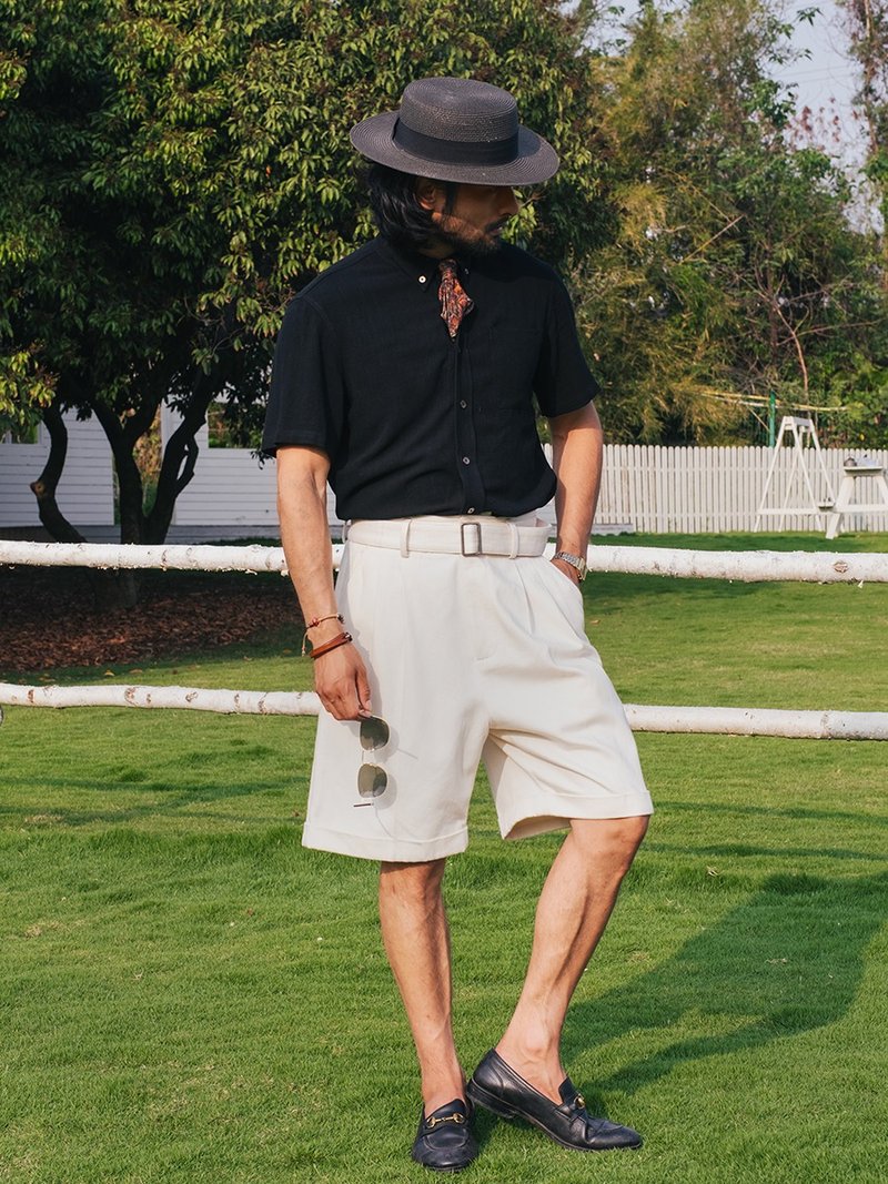 SOARIN义式复古斜纹休闲短裤(2529F221) - 男士短裤 - 棉．麻 白色