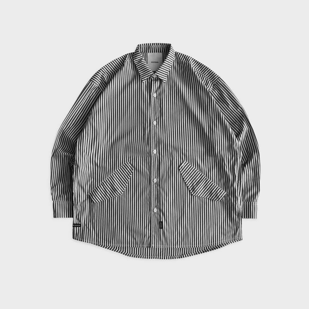 DYCTEAM - Wide striped Patch pocket shirt (black) - 男装衬衫 - 棉 白色