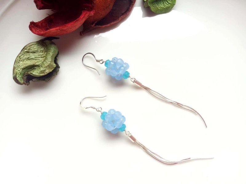 天然宝石~海蓝宝纯银耳环 - 耳环/耳夹 - 宝石 