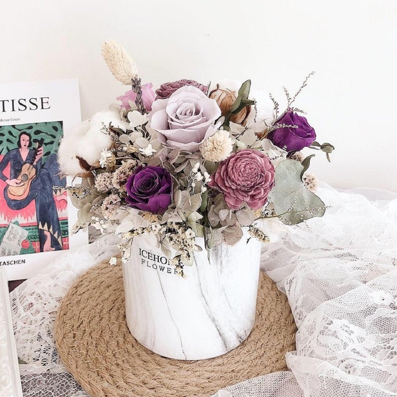 大理石纹永生花礼 典雅紫灰色 莫兰迪色 永生花 干燥花 索拉花 - 摆饰 - 植物．花 紫色