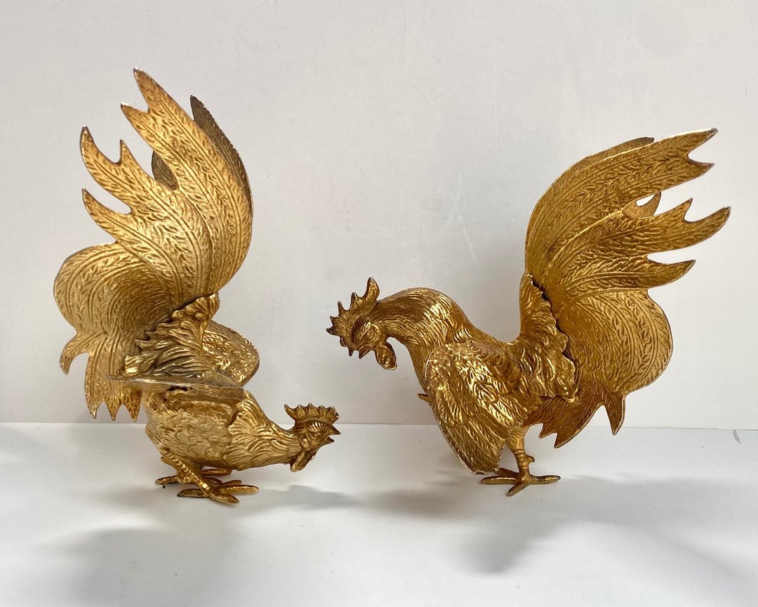 美妙的镀金黄铜公鸡公鸡图 2 件套来自法国 | 1960年代 - 其他 - 其他金属 金色