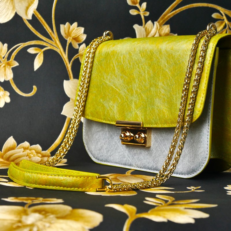 SWEETBURDEN 蚕丝牛皮-Lora 肩背包 链条包 真牛皮 手作 - 侧背包/斜挎包 - 真皮 黄色