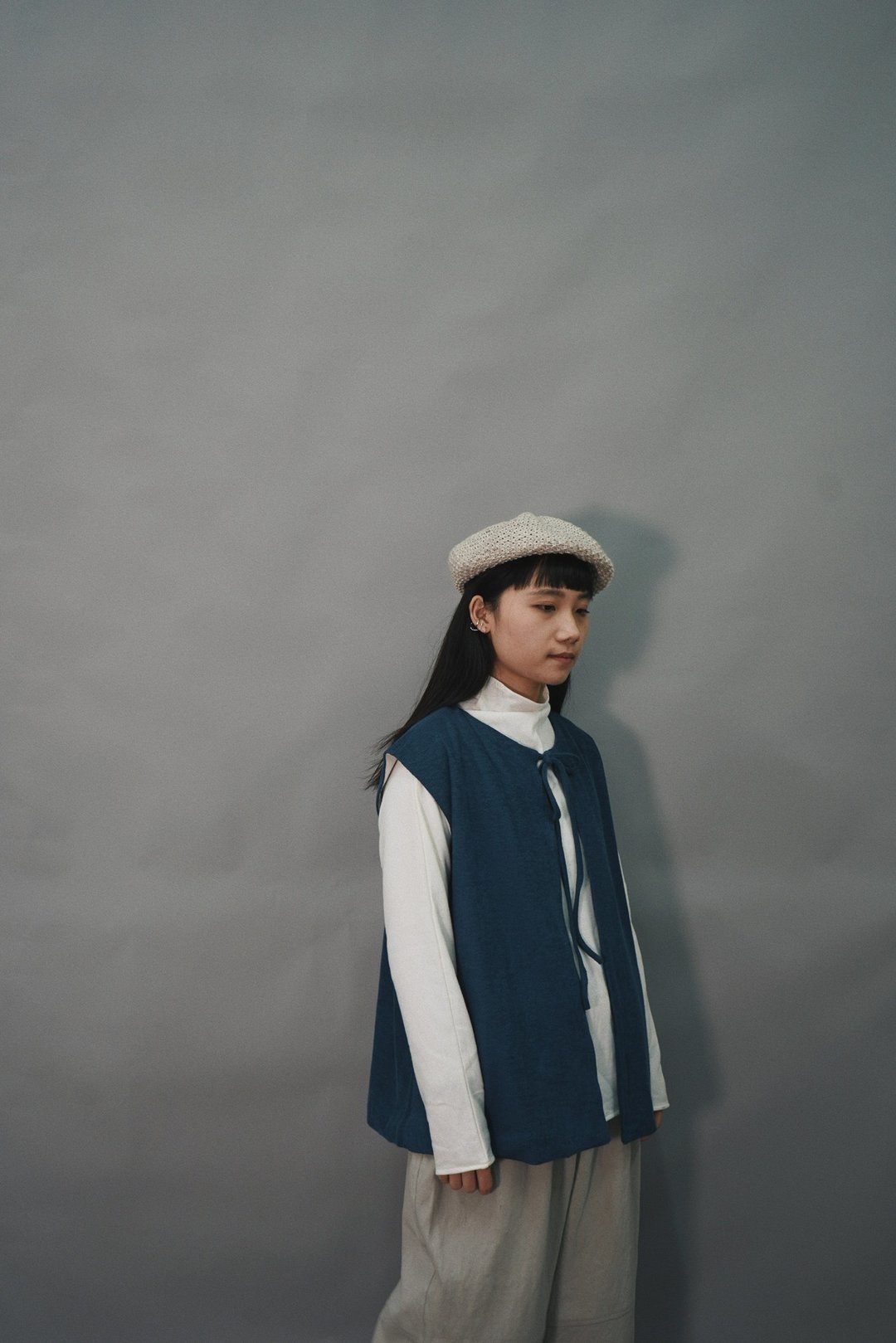 绑绳马甲-蓝 - 女装上衣 - 棉．麻 蓝色