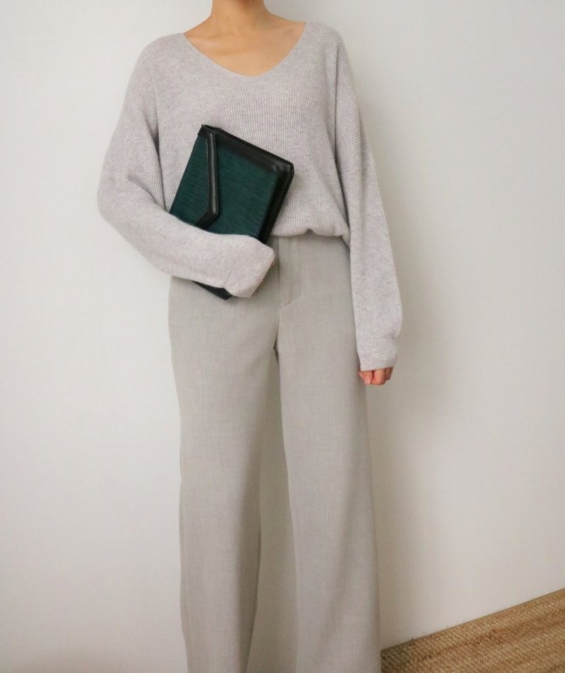 Re Sweater - Light Gray V领喀什米尔浅灰色羊毛长毛衣 多色可选 - 女装针织衫/毛衣 - 羊毛 灰色