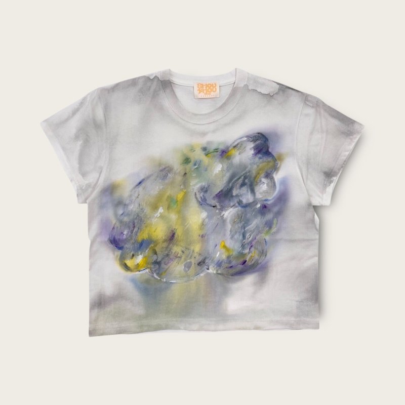 纯棉手绘短版上衣 - 女装 T 恤 - 棉．麻 多色