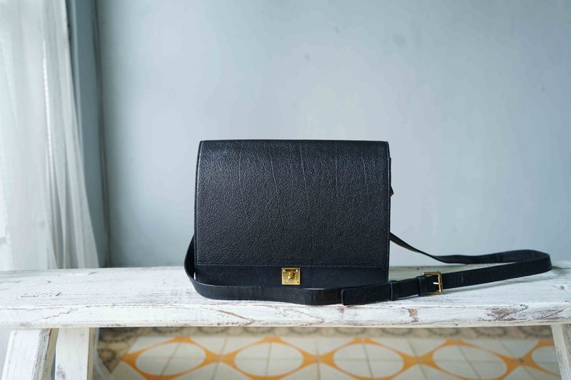 寻宝复古古董包-Pascal Morabito法国制简约黑色压纹皮革方包 - 侧背包/斜挎包 - 真皮 黑色