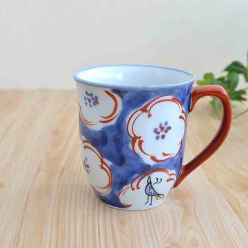 花卉与小鸟马克杯 (红色) 日式手作瓷杯 - 咖啡杯/马克杯 - 陶 蓝色