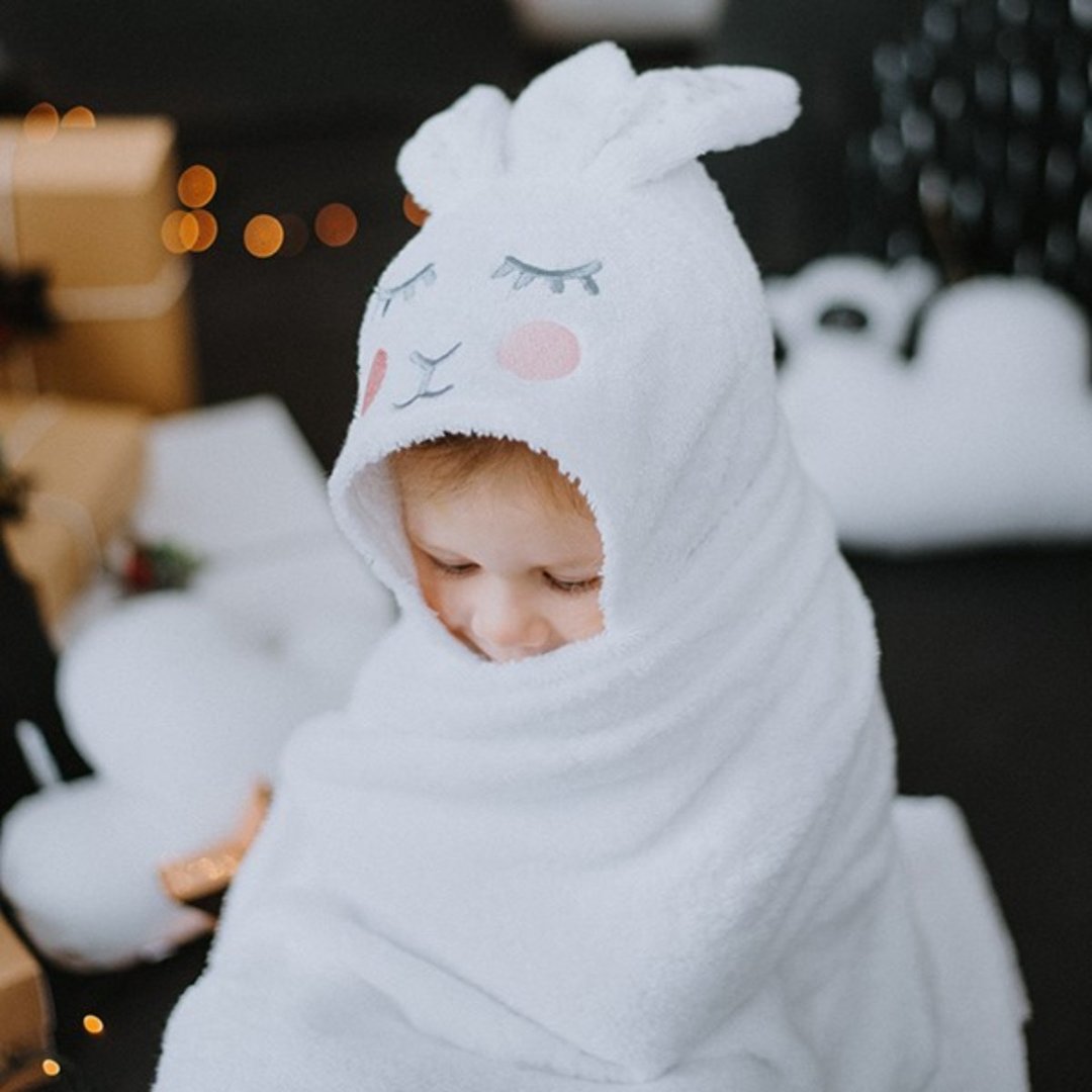 White Hooded baby bunny towel - white newborn towel with ears - 毛巾浴巾 - 棉 白色