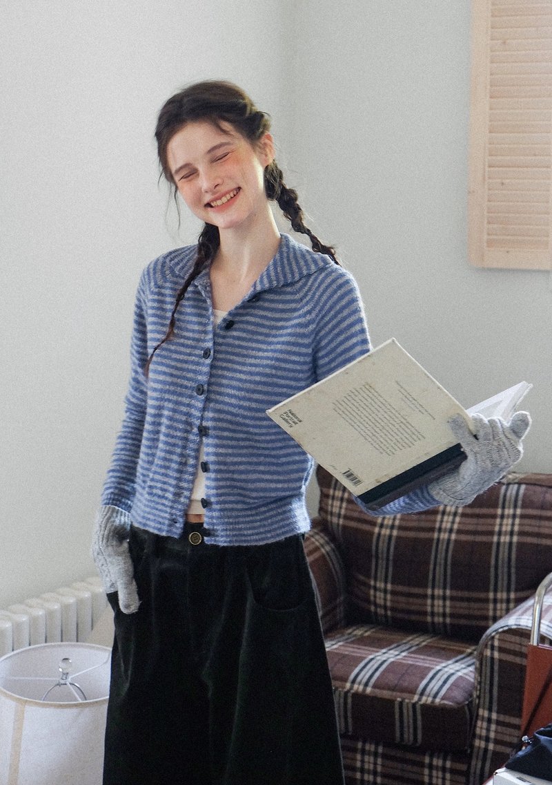 中古感 / 撞色条纹针织毛衣 - 女装针织衫/毛衣 - 其他材质 蓝色