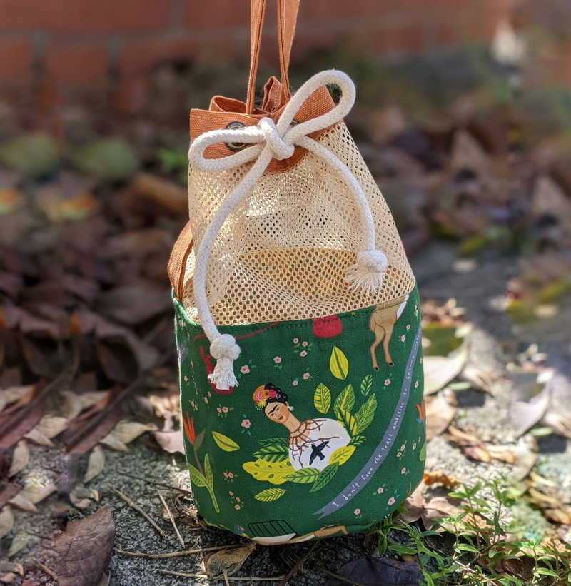 茉色芙烈达夏日波奇包 水桶包/网袋包手提包 - 束口袋双肩包 - 棉．麻 绿色