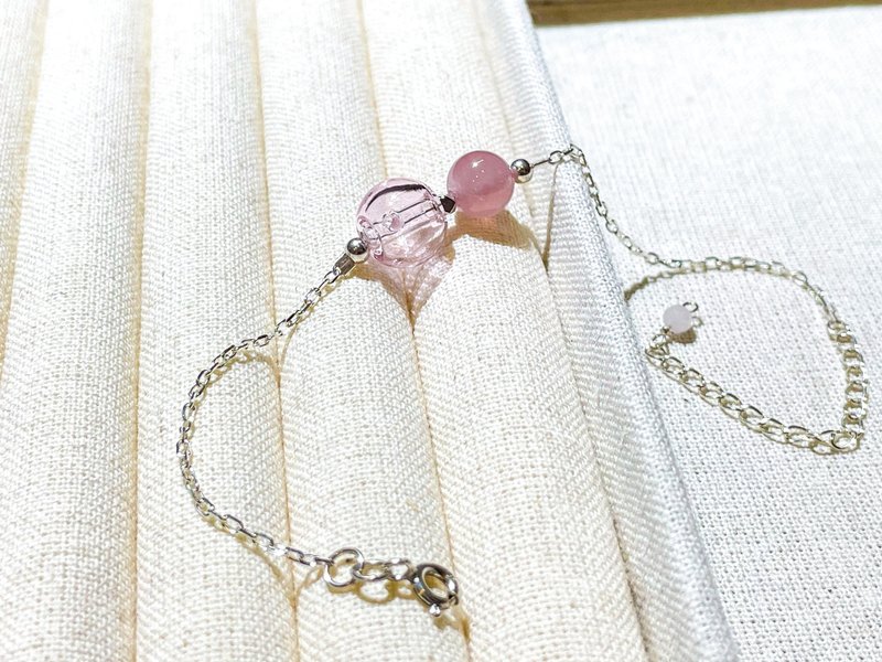 紫马粉晶精油纯银手链-旺桃花.好人缘 - 手链/手环 - 玉石 粉红色