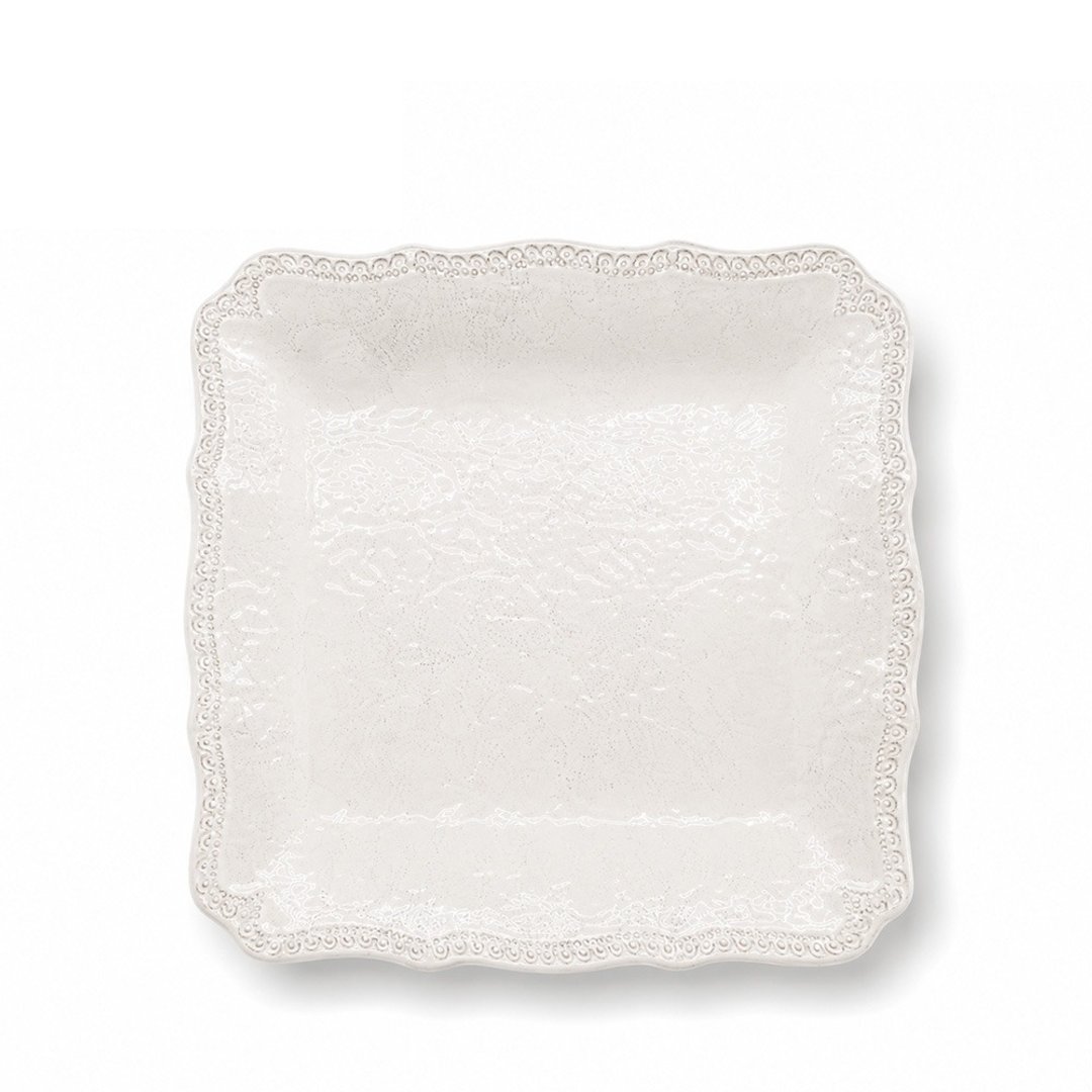 意大利 VBC casa 手工浮雕蕾丝系列 24cm 正方盘 米白色 - 盘子/餐盘/盘架 - 陶 白色