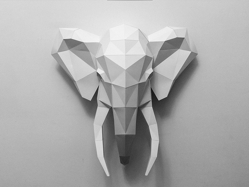 匠纸正版_DIY材料包_手作_纸模型_极简大象壁饰 - 木工/竹艺/纸艺 - 纸 白色