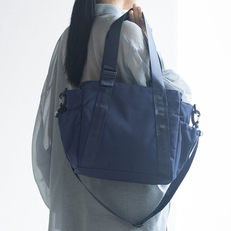 中号【藏蓝】10口袋3WAY多用托特包 防泼水尼龙 侧背斜背 A4 - 侧背包/斜挎包 - 尼龙 蓝色