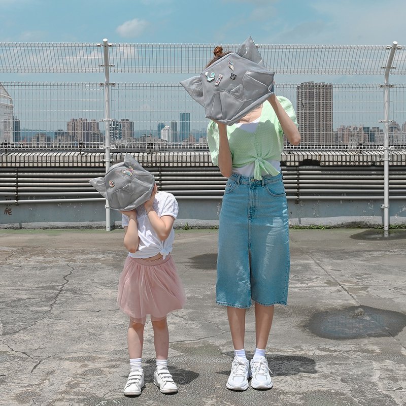 ORIBAGU 折纸包_银网眼猫 迷你包 - 后背包/双肩包 - 聚酯纤维 银色