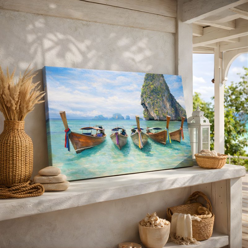 海景挂画, 泰国海岛风景, 热带度假风, 蓝色海洋装饰, 客厅卧室挂 - 墙贴/壁贴 - 棉．麻 